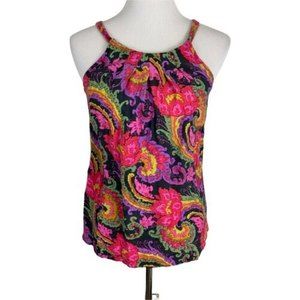 J Crew Womens Shirt Size XS Pink Green Floral Silk Ties Short Sleeve Sleeveless